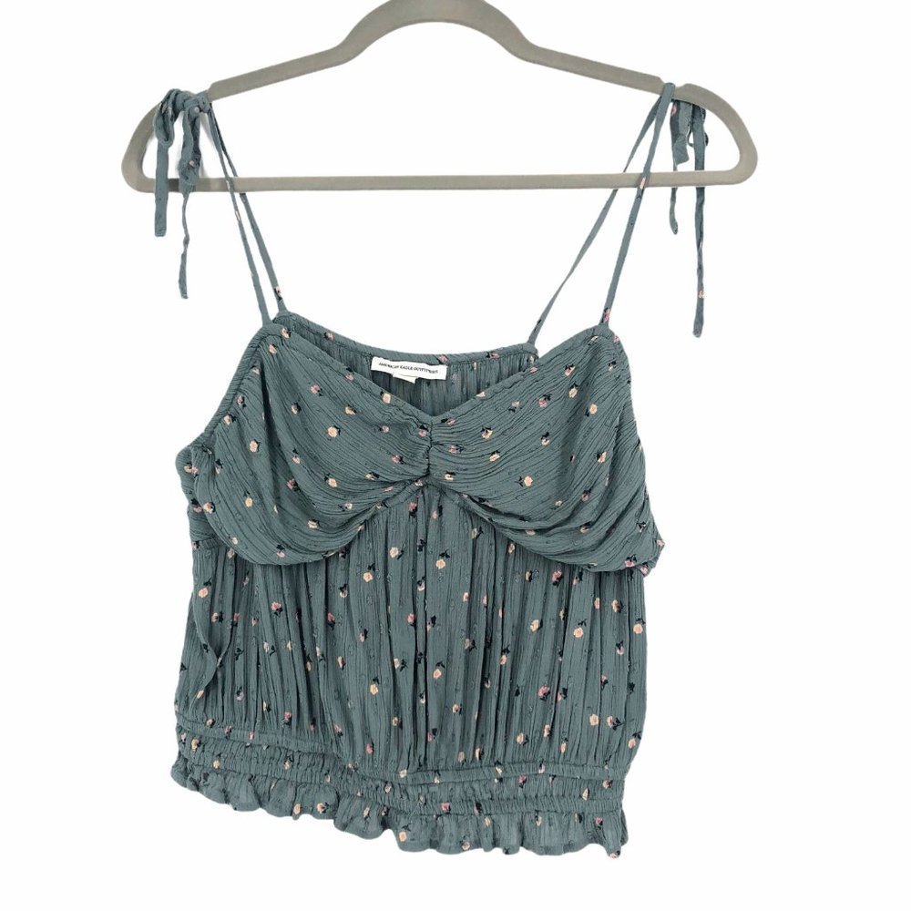 American Eagle Floral Crop Tank Top Tie Strap Ruch
